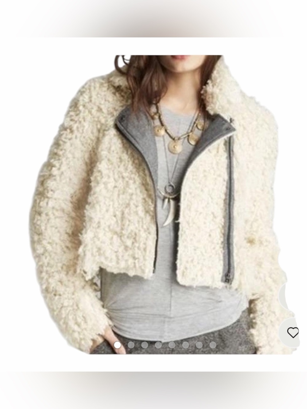 Free People cream shaggy faux Sherpa moto jacket size small